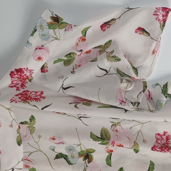 Express Floral Button Up Over the Shoulder Blouse Top White Pink & Green - Picture 7 of 9